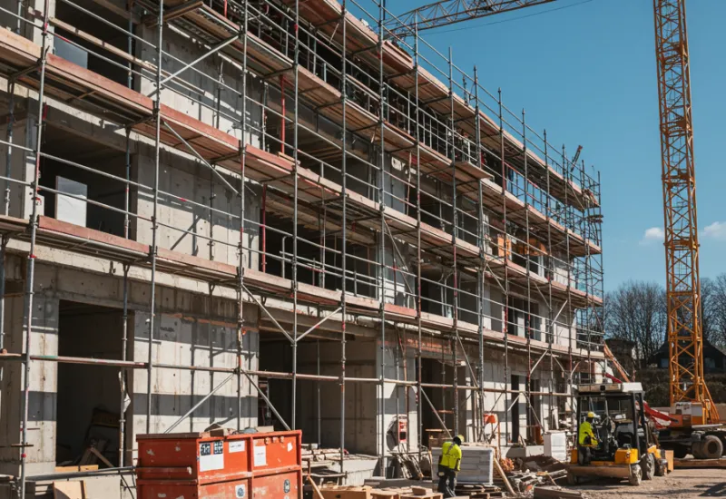 img nosotros 3 "Imagen realista de un sitio de construcción moderno con un edificio residencial en construcción, grúas y trabajadores, que representa compromiso y excelencia en la edificación."